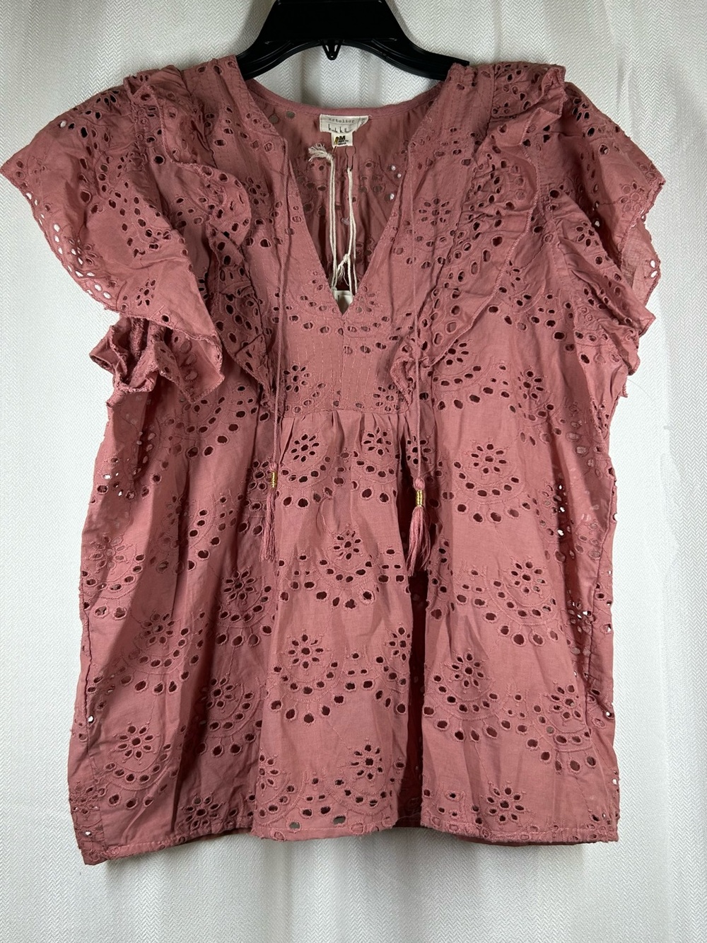 New Nicole Miller Artelier Eyelet Rose Blouse Sz Medium Tassels Cap Sleeves